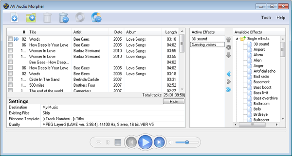 Audio editing tool for morphing audio file