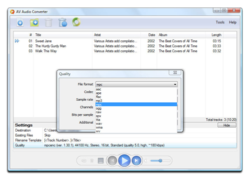 AV Audio Converter - Encoding Settings Screenshot