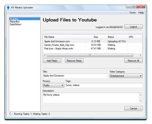 AV Media Uploader - Upload Files to Youtube