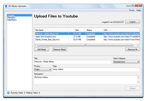 AV Media Uploader - Upload Files completed