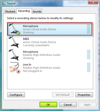 Audio setting