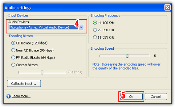 Fig 4  - Change the Input Devices of Adobe Captivate into AVnex Virtual Audio Device