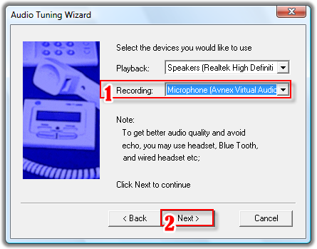 Fig 4  - Change the recording device to Microphone(AVnex Virtual Audio Device)