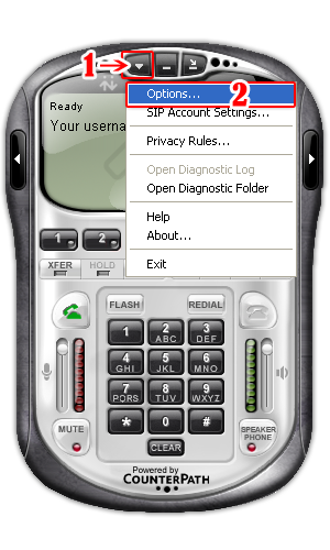 Fig 3 -  Choose  Option to open the settings dialog box of X-Lite 
