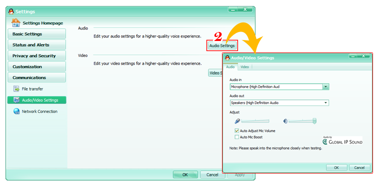  Fig. 3  - Open the Audio/Video Settings dialog box.