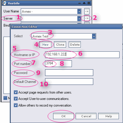   Fig 4 - Ventrilo connection editor - Server information window