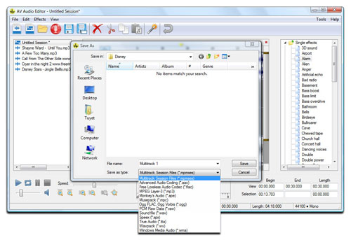 AV Audio Editor - Output format Screenshot
