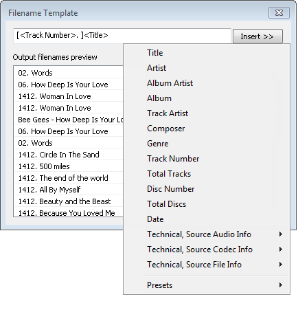AV Audio Morpher - Filename Template screenshot