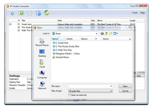 AV Audio Converter - Add Files Screenshot