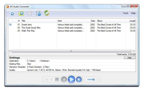 AV Audio Converter - Main panel Screenshot