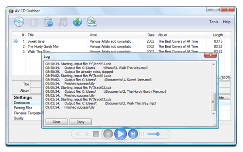 AV CD Grabber - Conversion log Screenshot