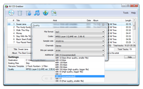 AV CD Grabber - Quality Settings Screenshot