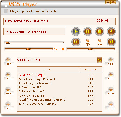 Screenshot of Voice Changer Software  Gold's Player Panel