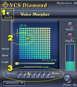Fig 2 - Adjust the settings to change voice [Voice Morpher and Stream Rate slider on Main panel]