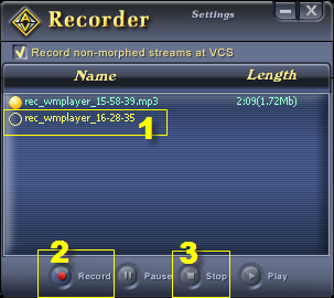 Fig 4 - It's ready to start recording [VCS Recorder]