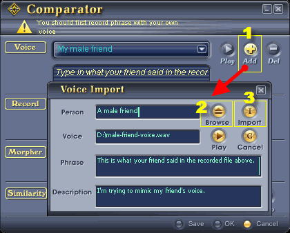 Fig 2 - Import friend's voice into VCS Comparator
