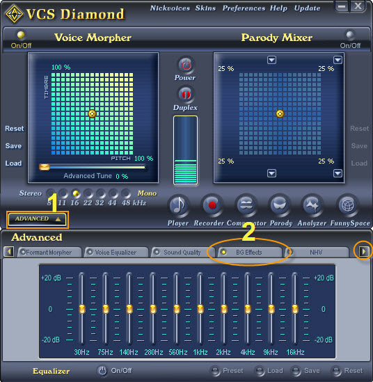 Fig. 1 - Turn on VCS Voice Morpher features [Main panel]