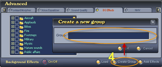 Fig. 3 - Create a new background effect group [Bg Effects tab]