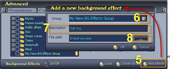 Fig. 5 - new background effects into the new group [Bg Effects tab]