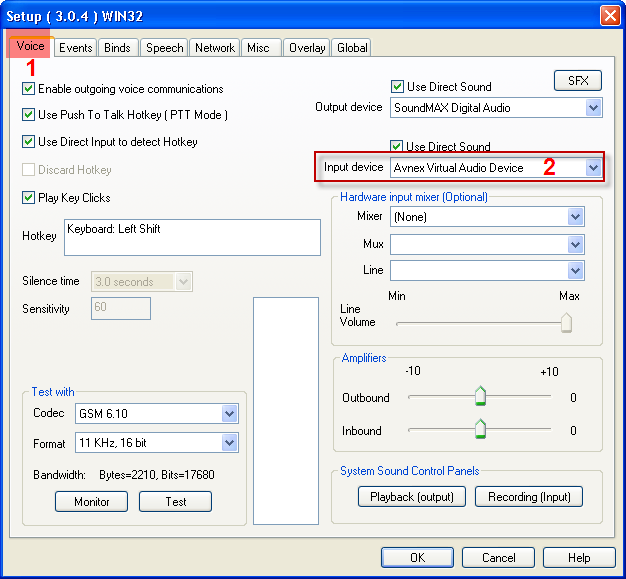 Fig 4 - Change the audio device of Ventrilo into VCS's Virtual Audio Driver (VCS VAD)