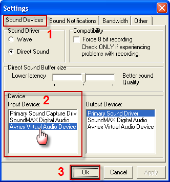 Fig 4 - Change the audio device of TeamSpeak into VCS's Virtual Audio Driver (VCS VAD)