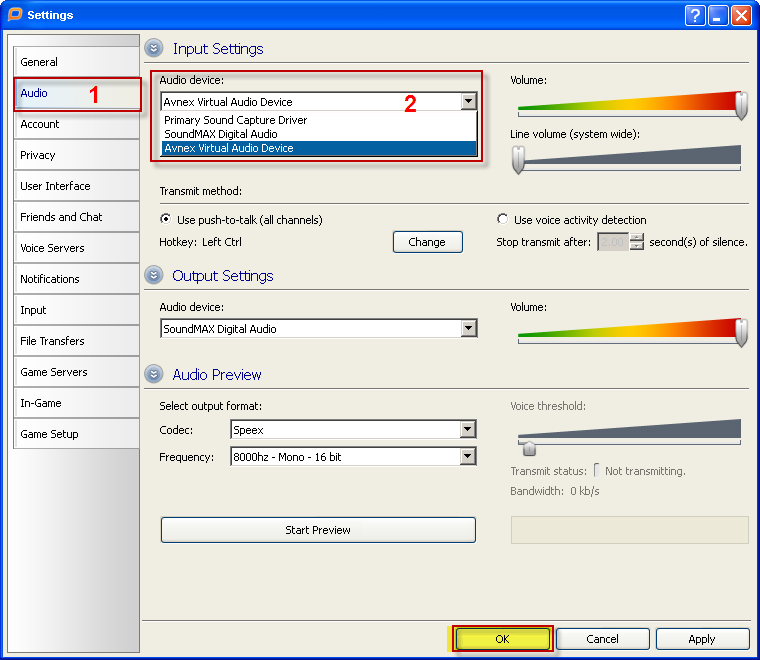 Fig 4 - Change the audio device of GSC into AVnex Virtual Audio  Device