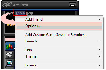 Fig 3 - Choose Options to open the settings dialog box of XFIRE