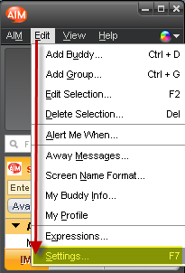Fig. 3 - Choose Options to open the settings dialog box of AIM