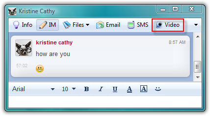  Fig. 3 - Click Video on Messaging dialog box of Digsby 