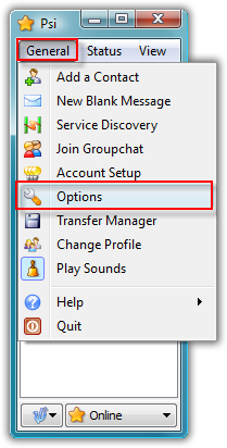  Fig. 3 - Choose  Options to open the settings dialog box of Psi.