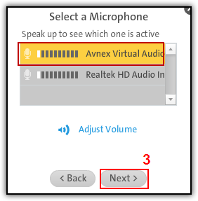 Fig. 5 -Change AVnex Virtual Audio Device as Microphone input