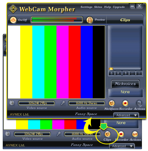  Fig 1 - Activate the clip sharing module of Webcam Morpher