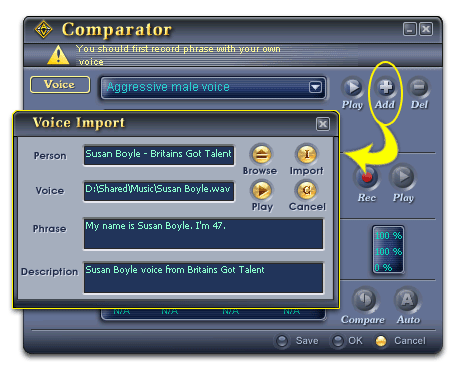   Fig 2 - Import Susan's voice as the new sample voice [Comparator]